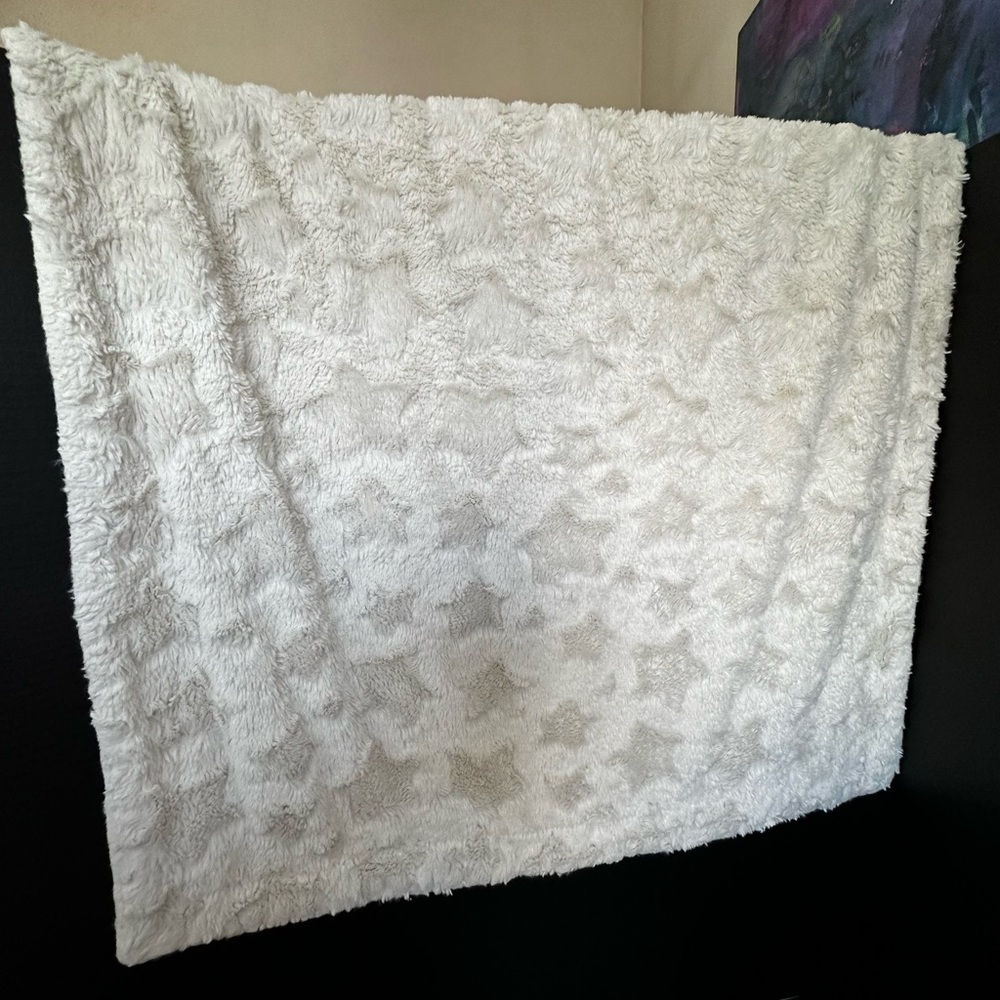 BABY GEAR Embossed STARS Ivory Cream‎ Sherpa Plush Baby Security Blanket READ